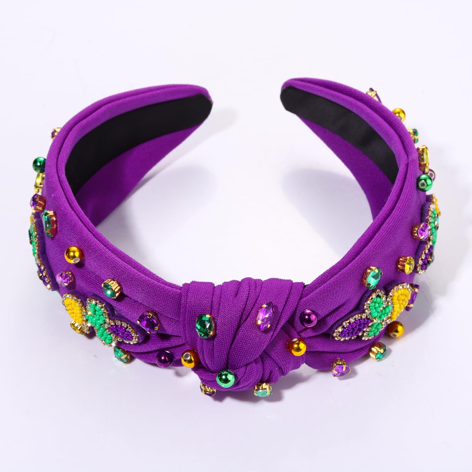 MOLOCH Mardi Gras Headband for Women Beaded Fleur De Lis Knotted Headband Purple Yellow Green Carnival Crystal Head Band Fat Tuesday Hair Accessories Gifts - Image 4