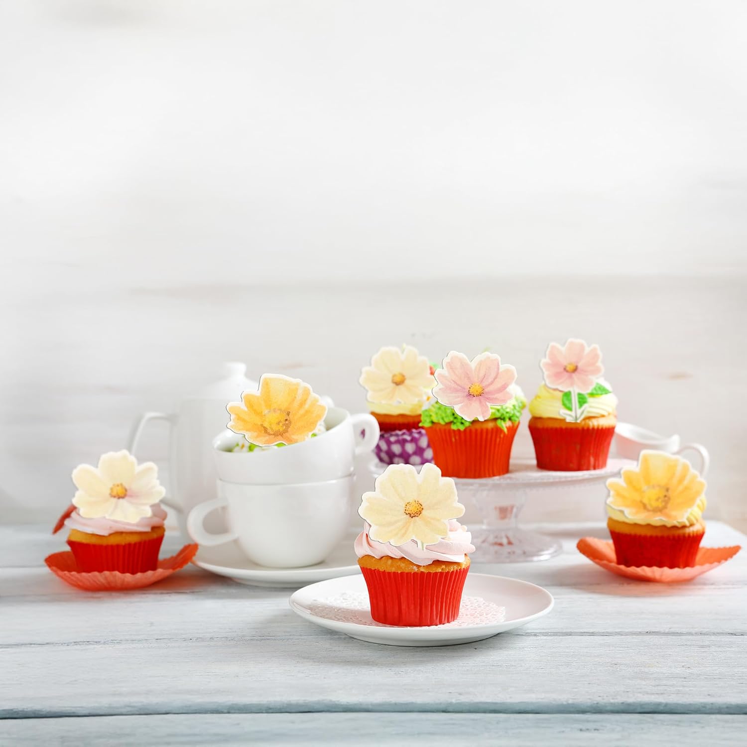 Ephlyn 50Pcs Edible Flower Cupcake Toppers Wafer Paper Spring Bridal Engagement Baby Shower Birthday Party Cupcake Picks Anniversary Party Decorations Supplies Multi - Image 5
