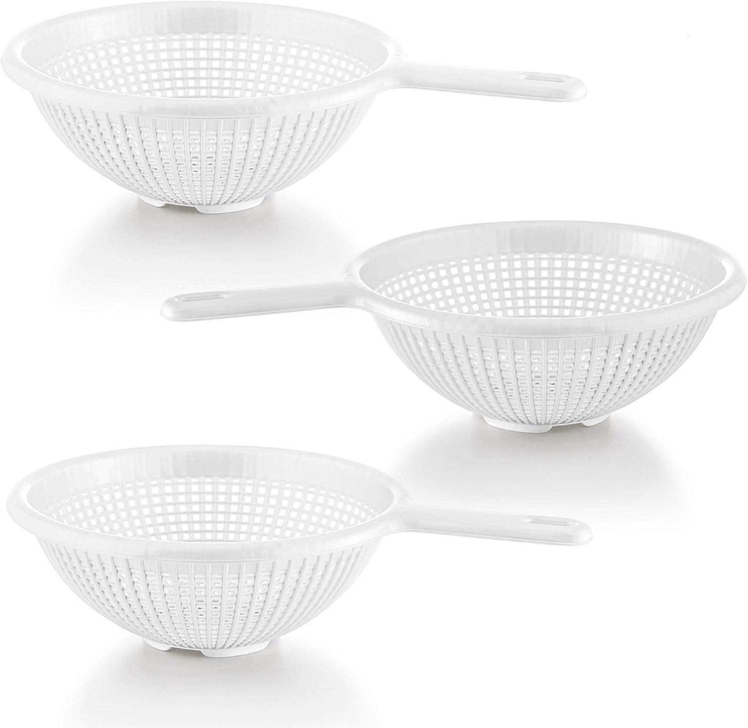 YBM Home 8.5 Inch Plastic Strainer Colander with Long Handle – Made of Food Safe BPA-Free Plastic – Use for Pasta, Noodles, Spaghetti, Vegetables and More 31-1129-white-3 (3, White)