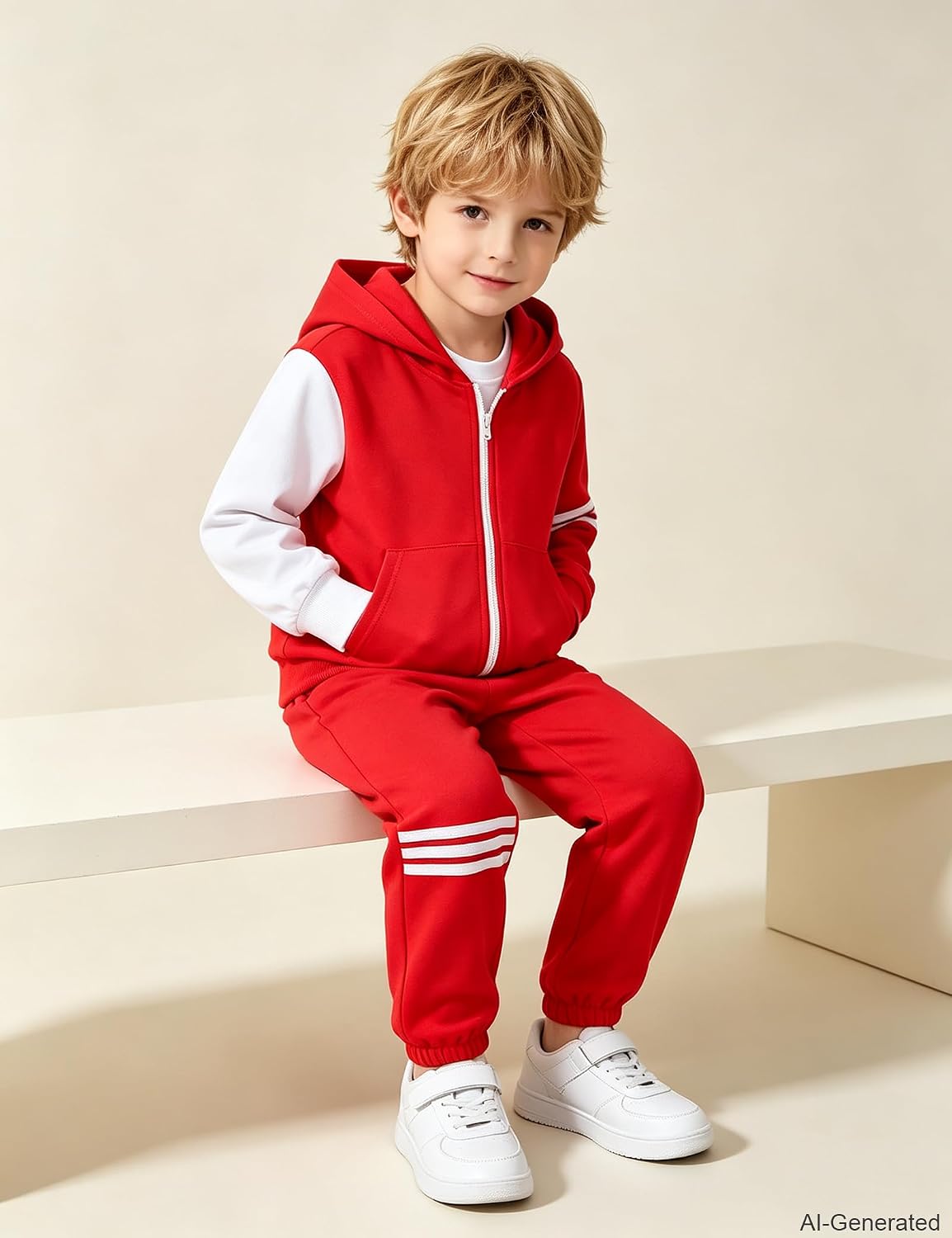 Boy's Pants Set - 2 Piece Fall Outfits ColorBlock Long Sleeve Zipper Hooded and Pants Casual Clothes 6-16 Years
