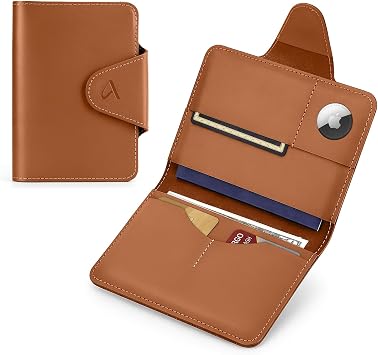 ALLIVE RFID Blocking Passport Holder for Travel Essentials, Genuine Leather Passport Wallet with Built-in AirTag Slot, Magnetic Closure Passport Cover Case for Women and Men, Travel Gifts Caramel