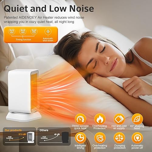 Miniatura 4 de AIDENOEY Calentador de espacio con 3 modos, 1000 W de eficiencia energética, silencioso, mini calentador portátil, calentador rápido de cerámica PTC