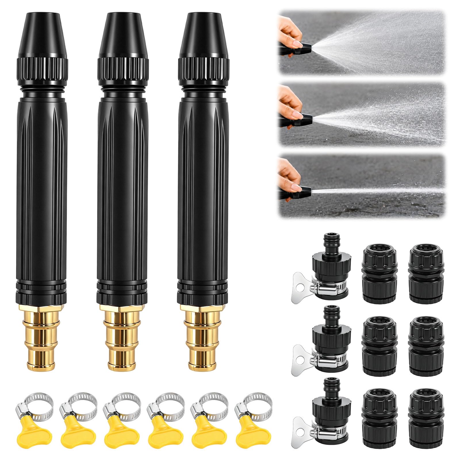 3 Home High Pressure Washer Gun Sets with Booster Nozzle, High Pressure Water Cannon Adaptable All Size for Car Cleaning, Adjustable Jet Mist Shower Spray Modes Garden Hose for Patio (Black)