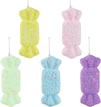 6pcs Candy Land 2025 Christmas Tree Decor, Macaron Color Hanging Christmas Tree Gift Set for Xmas New Year Easter Birthday Home Party Supplies