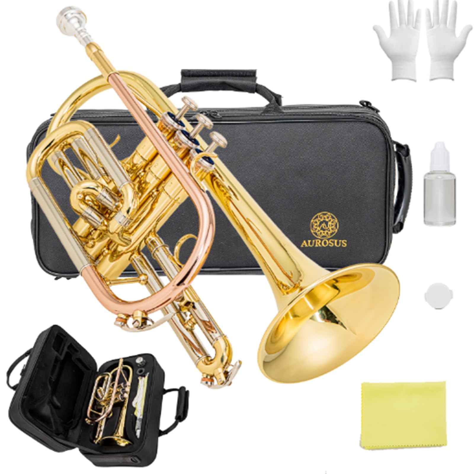 ACR-8330 Bb cornet for beginners Intermediate players stainless steel valves gold brass leadpipe 120mm 2 water keys lightweight durable lacquered instrument with case