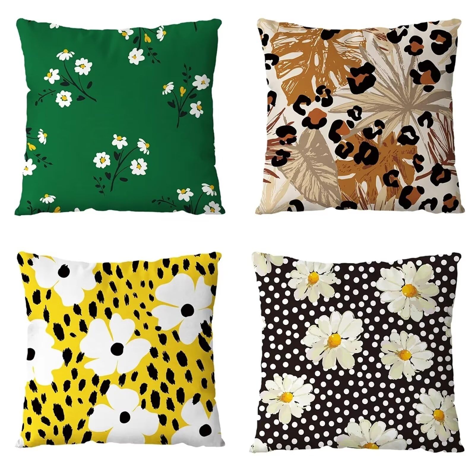 Set di 4 Federe Cuscini Divano 60x60 cm Cuscini per Divano Floreale Copricuscini Arredo Case Divano in Lino Quadrati Decorativi Copri Cuscini per Divano Soggiorno Giardino Sedia Letto Acquerello M 184