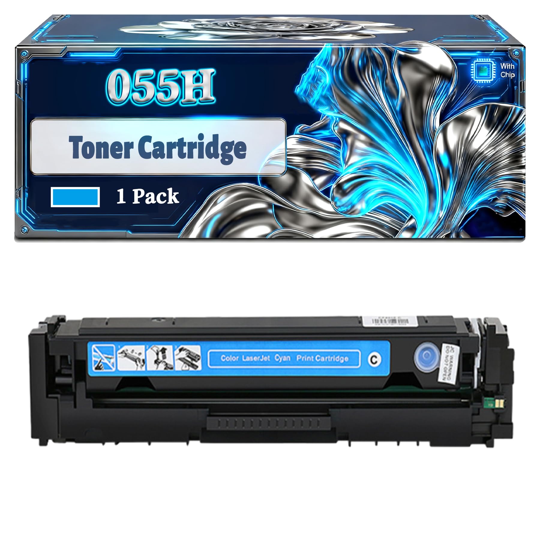 055H Toner Cartridge Compatible for Canon i-SENSYS MF744 MF744Cdw MF742 MF742Cdw MF746 MF746Cx LBP663 LBP663Cdw LBP664 LBP664Cx Printers, With Chip Large Capacity 7600 Pages (1 Pack Cyan)
