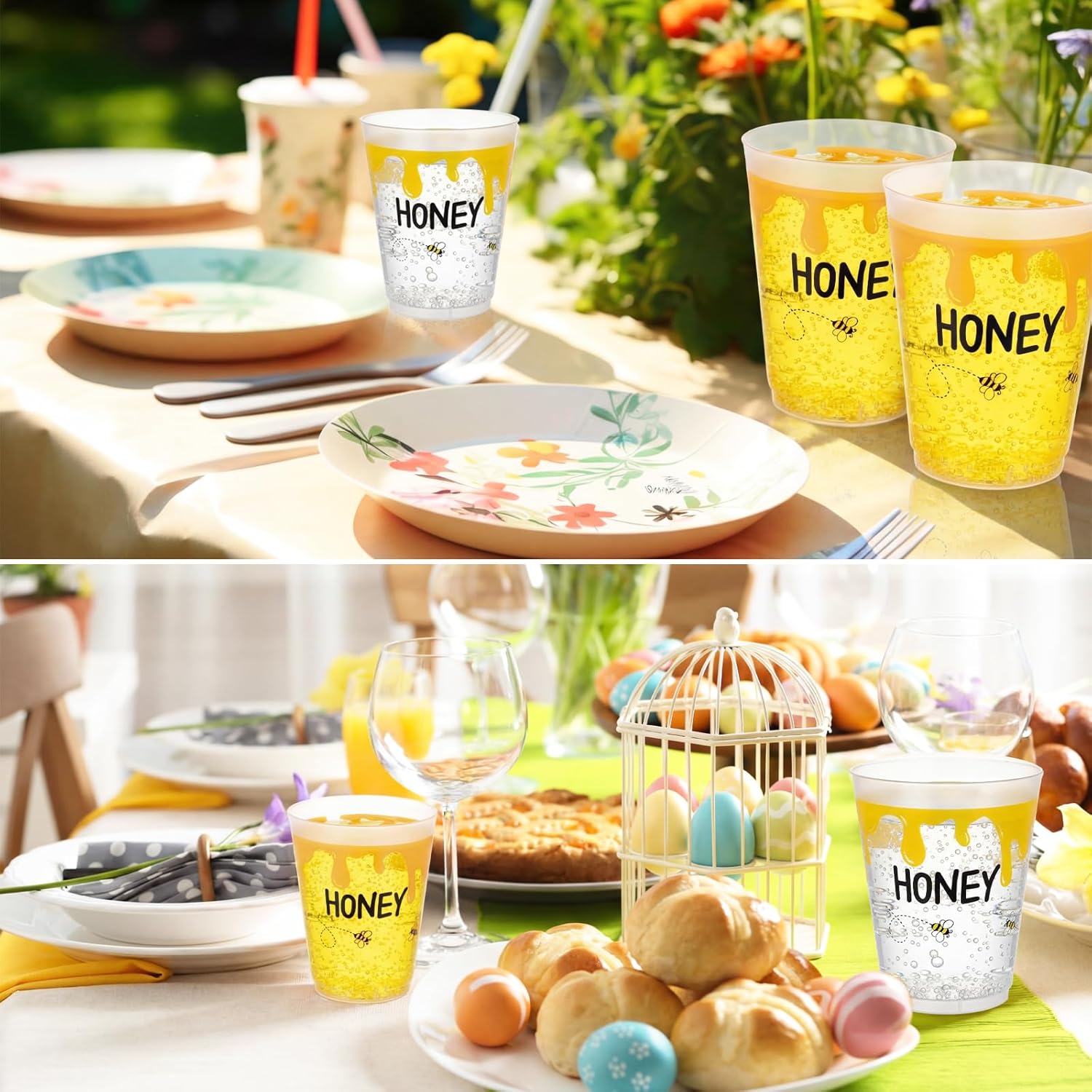 Tioncy 50 Pcs 16oz Honey Bee Frosted Plastic Cups, Honey Bee Party Plastic Cups, Summer Clear PP Frosted Reusable Cup Bulk for Summer Bees Party Decorations Hot Coffee Wine Cold Drinks Supplies