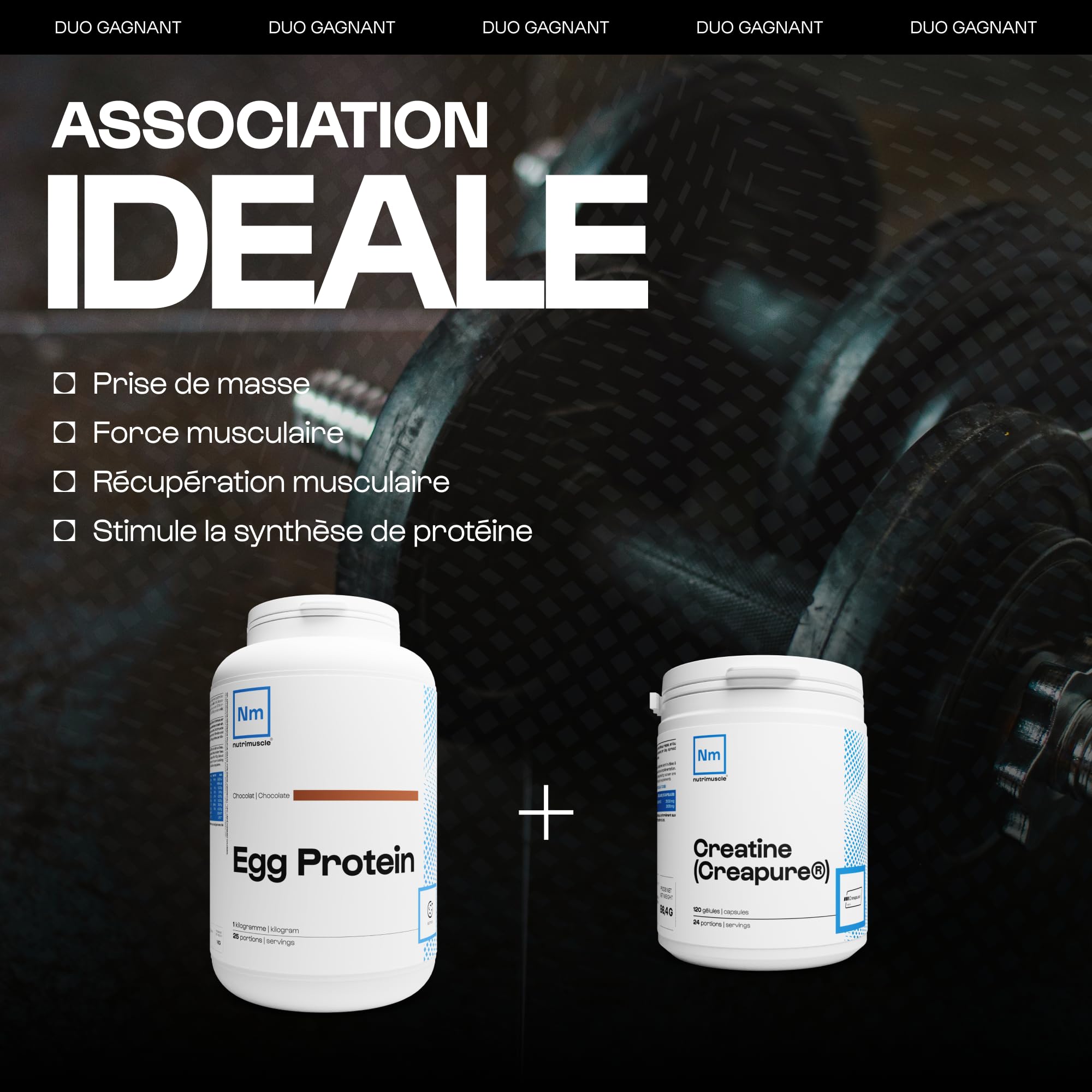 Nutrimuscle 100% proteine di uova pure | Pollo ruspante Francia - Shaker in polvere - 86% di proteine - Bodybuilding e fitness | Natura