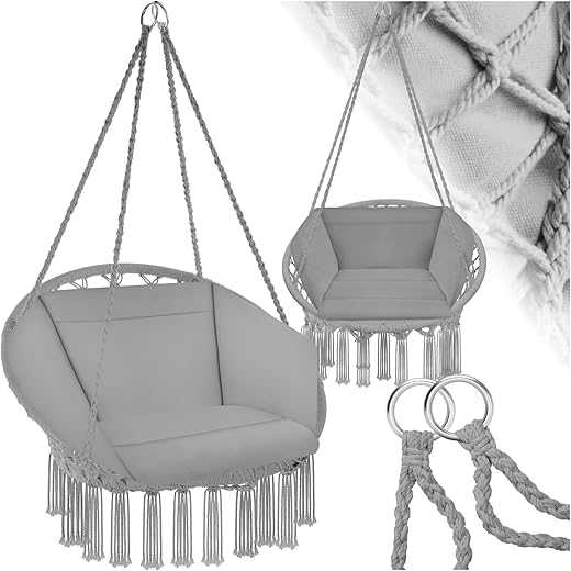 TecTake 800708 Hängesessel zum Aufhängen, Indoor und Outdoor, Ø Sitzfläche: ca. 60 cm, robuste Konstruktion, inkl. großem weichem Kissen – Diverse…