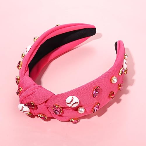 Miniatura 67 de Diadema anudada de béisbol para mujer, con dije de béisbol de cristal brillante, diadema con nudo superior para el día del juego, accesorios