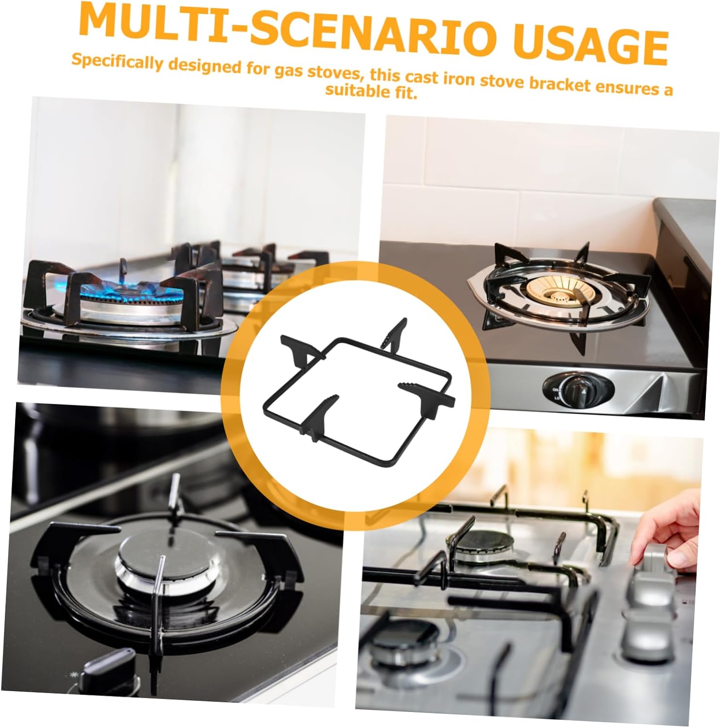 Veemoon Wok Ring Cast Iron Stove Rack Antiskid Support for Gas Burners Easy to Install Durable Rectangular Cooktop Accessory for Home Kitchen Cooking Stability
