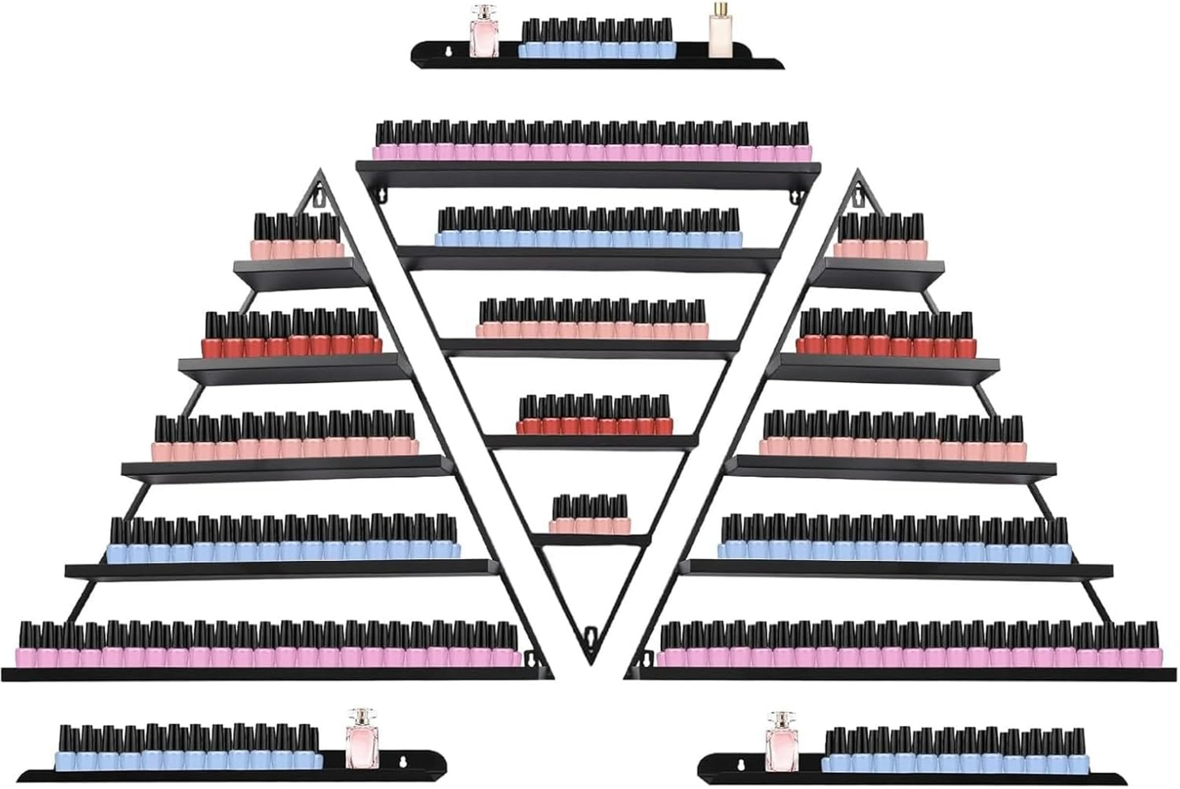 Estante de pared para esmaltes evita caídas de perfumes y organiza cosméticos set triangular 6