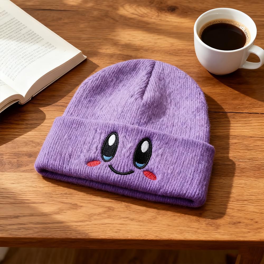 Pink Beanie Anime Beanie Lovely Knit Hats, Cute Winter Hats Cat Beanie Hat Embroidery Winter Knitted Warm Cap for Women Girls - Image 5