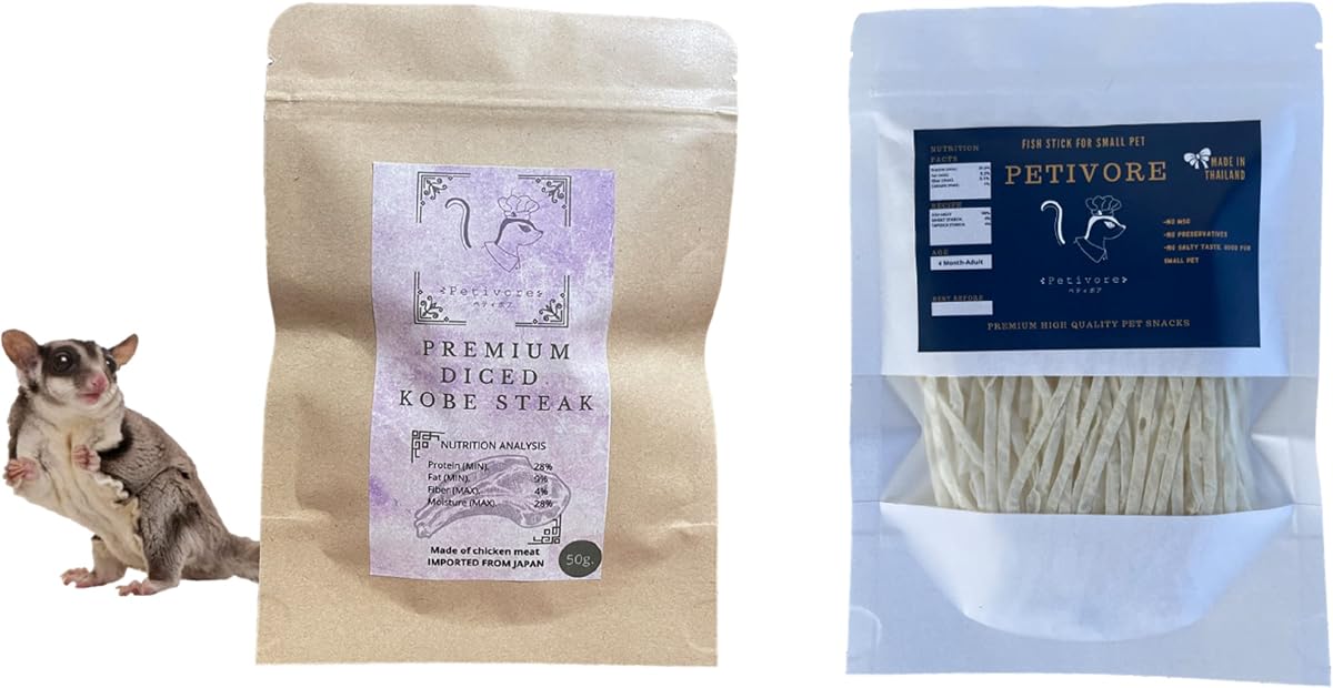 Palitos de pescado + filete de Kobe: petauro del azúcar, ardilla, hámster y pequeñas golosinas/alimentos exóticos para mascotas