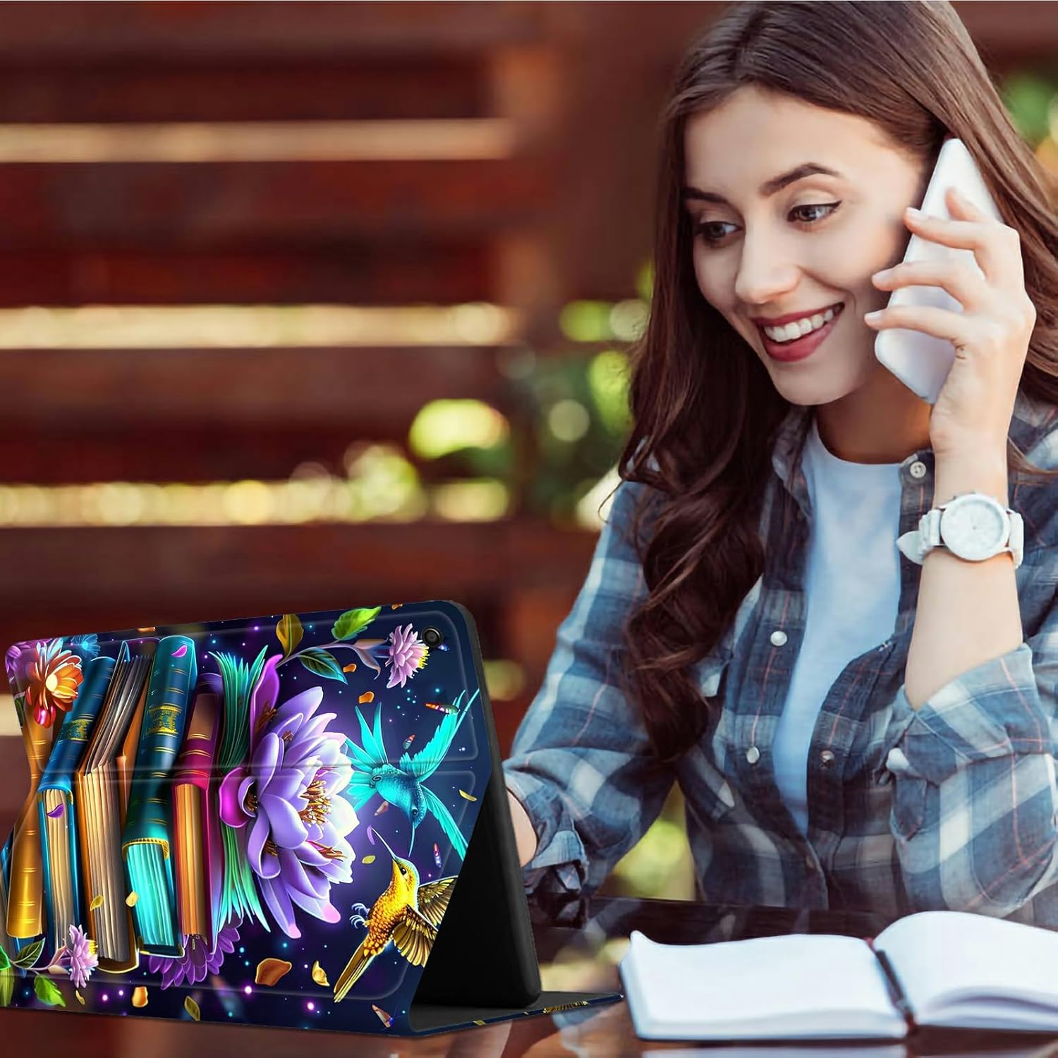 for All-New Amazon Kindle Fire HD 8 & 8 Plus(12th/10th Generation, 2024/2022/2020) Case, Shockproof Smart Protective Multi-Angle Viewing Tablet Cover with Auto Sleep/Wake, Book Lotus