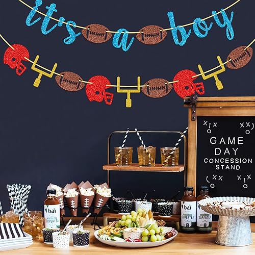 Miniatura 5 de Cartel con purpurina de It's A Boy, decoraciones de baby shower, letrero de bebé, decoración de fiesta de fútbol Oh Baby, pre-encordado, azul bebé