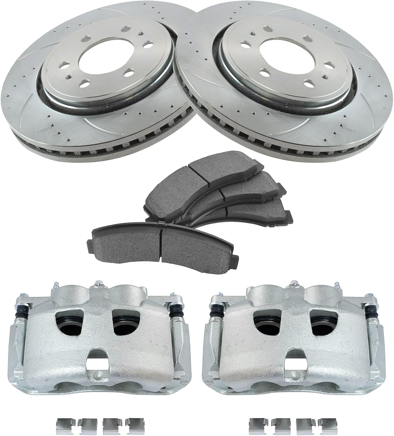 TRQ Front Performance Brake Pad & Rotor Kit Brake Caliper Brake Pads Brake Rotors Set Ceramic Premium G-Coated Compatible with 2012-2016 Ford F-150