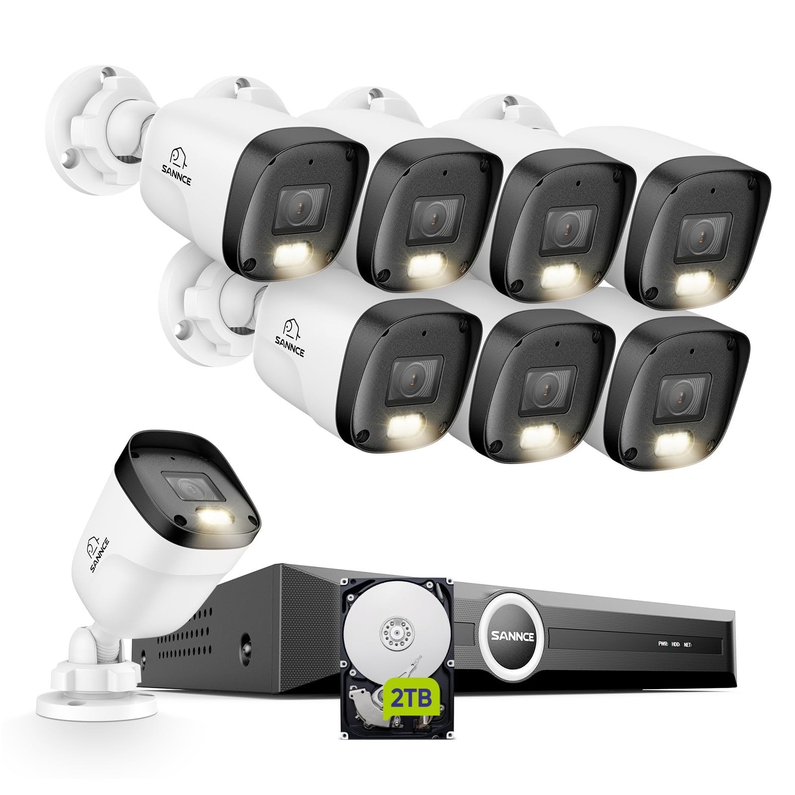 SANNCE Kit Videosorveglianza Esterno PoE 6MP NVR 8 Canali con Hard Disk da 2TB 2K/3MP 8 Telecamere Poe con LED Smart IR, Riconoscimento Intelligente Persone/Veicolo, Notturna a Colori 65 Piedi