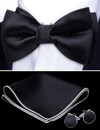 Barry.Wang Bow Ties for Men Pre-tie Bowtie Set Silk Handkerchief Cufflinks
