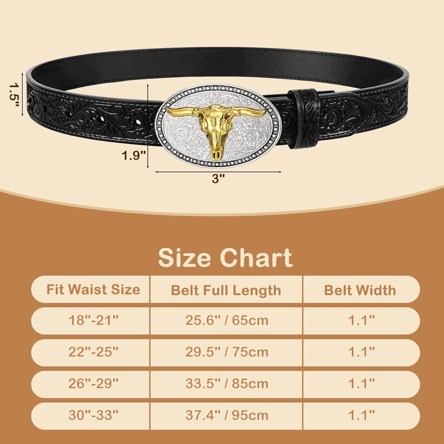 SANSTHS Kids Western Belt for Boys Girls Genuine Leather Cowboy Cowgirl Belts with Detachable Buckle for Jeans Western Gifts - Image 7