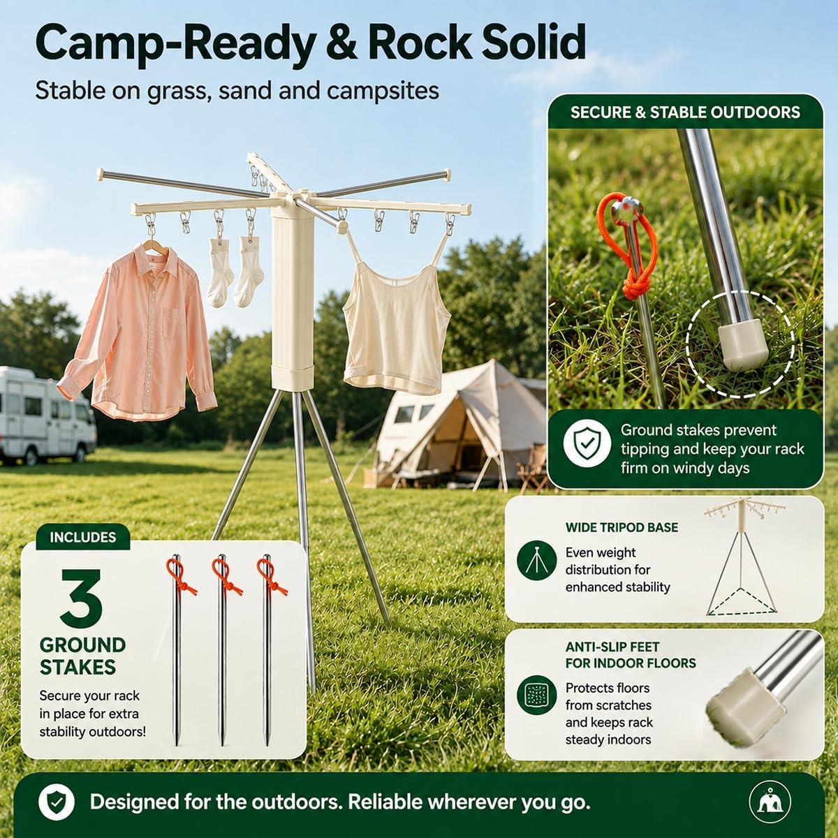 Foldable Tripod Clothes Drying Rack with 6-Pole Stand