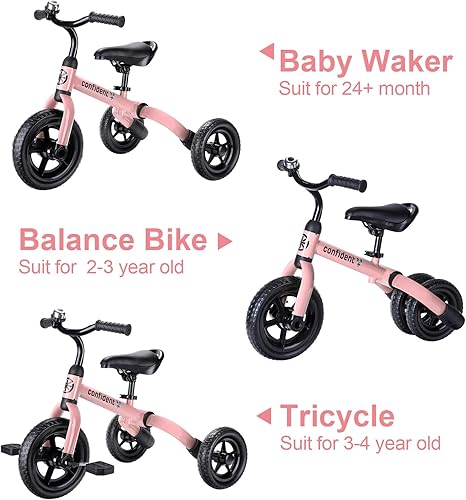 Miniatura 4 de YGJT Triciclo 3 en 1 para niños pequeños de 2 a 5 años, bicicleta de equilibrio plegable para niños con asiento ajustable y pedal extraíble,