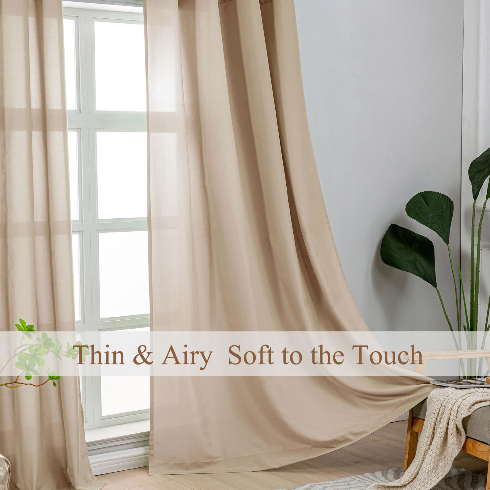 L.Z.E Non-See-Through Curtains Sand Beige - Image 2