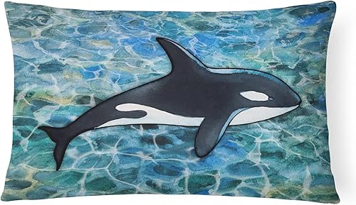 Caroline's Treasures BB5348PW1216 - Almohada decorativa de tela de lona de orca asesina, lavable a máquina, almohada decorativa para interiores y