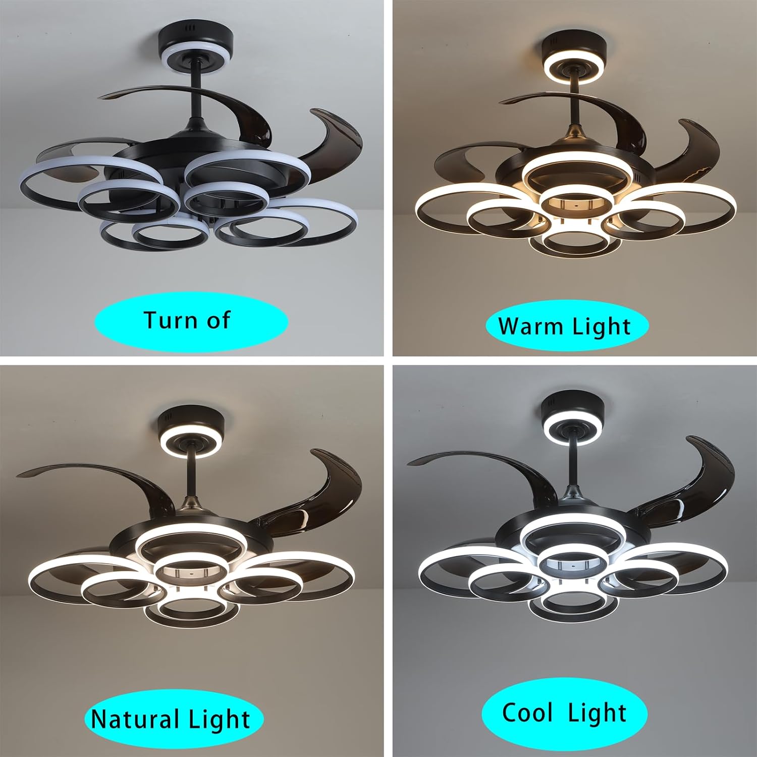 Ceiling Fans with Lights- 48" Low Profile Indoor Ceiling Fan with Light and Remote Control, Flush Mount, LED Dimmable DC Reversible Ceiling Lights Living Room Chandelier Bedroom (48inch)