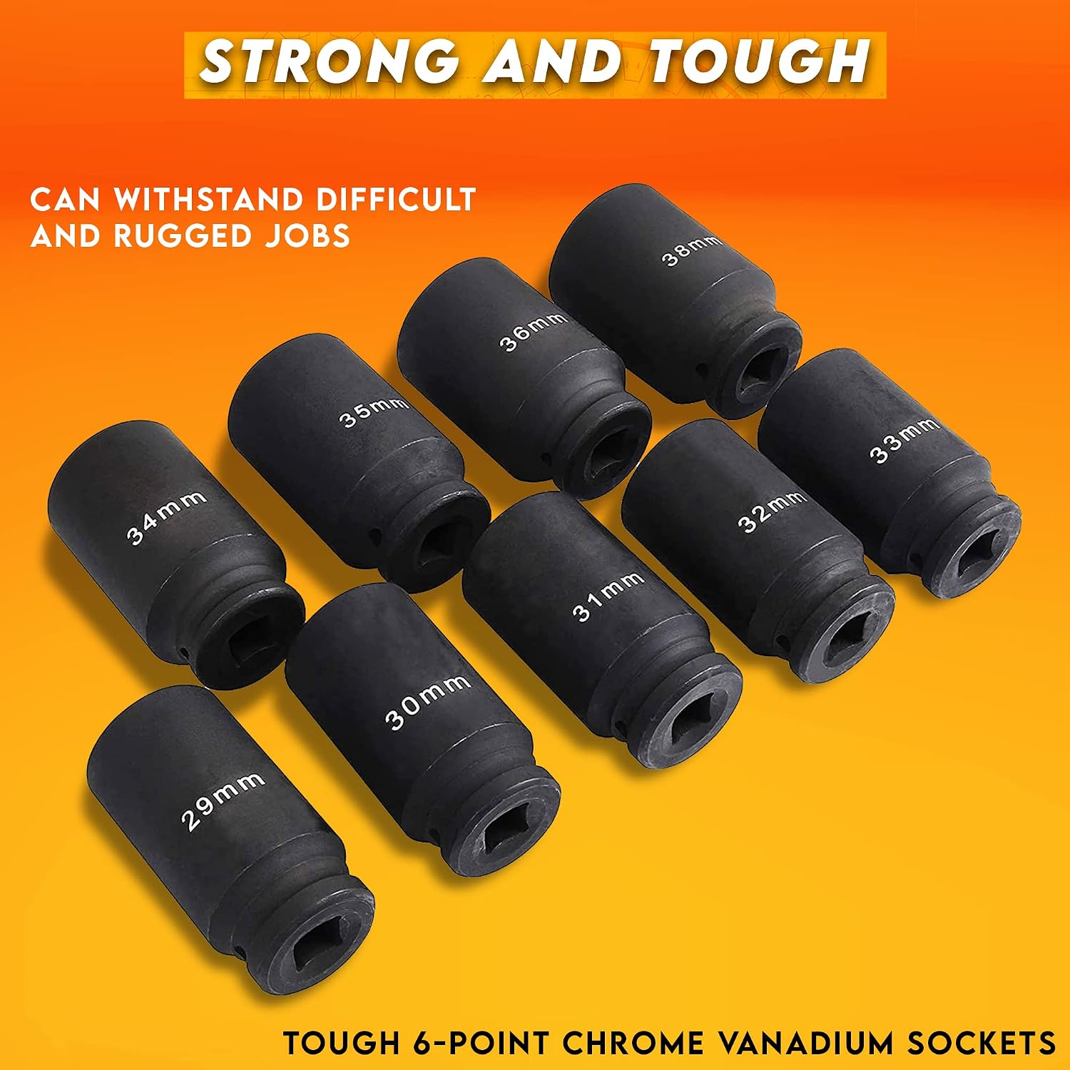 Shankly Axle Nut Socket Set, Large Socket Set (3/4" Drive), 9 Piece Deep Impact Socket Set, Metric Socket with Different Sizes of 29mm, 30mm, 32mm, 34mm, 35mm Socket, 36mm, and 38mm Socket