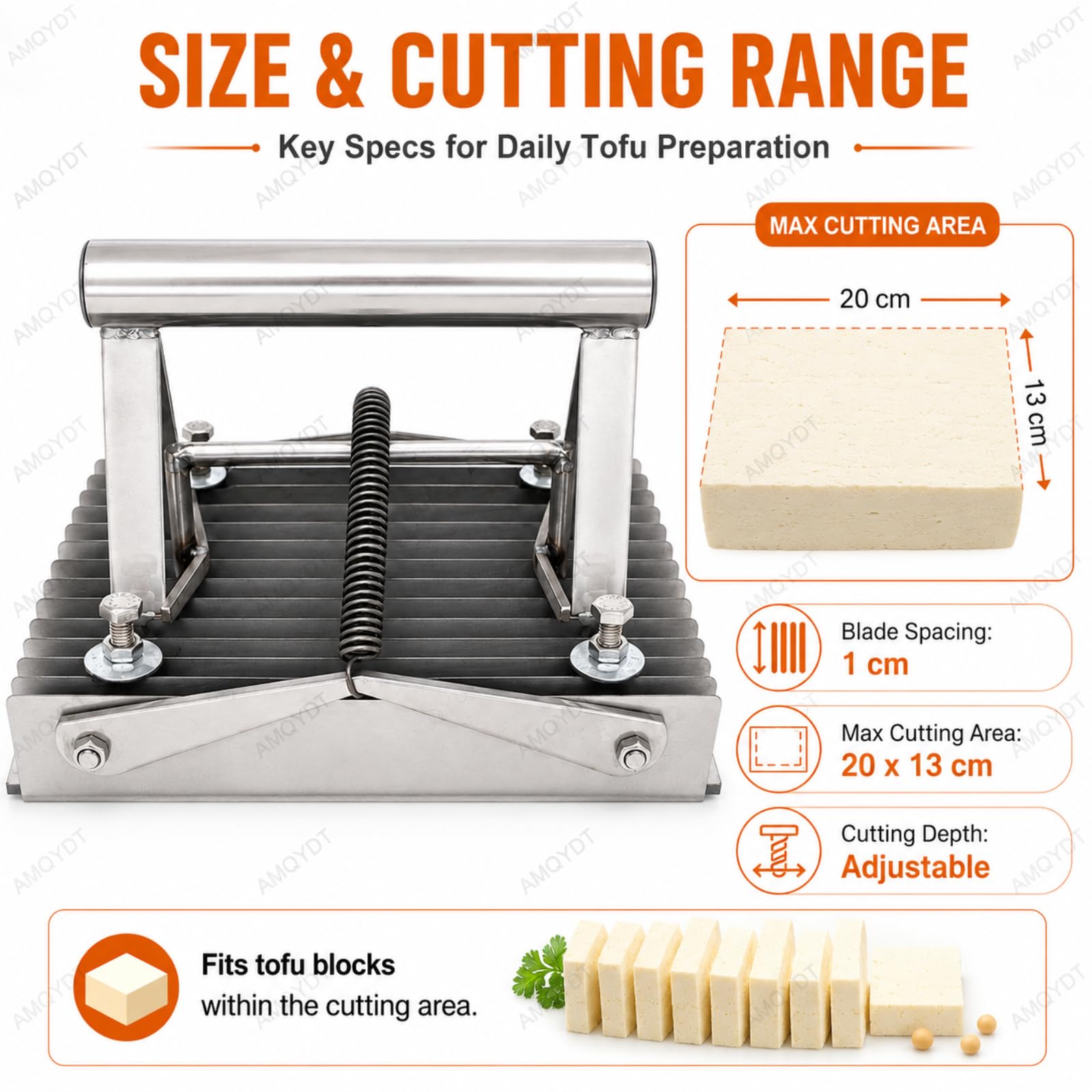 Tofu-Schneider, Edelstahl, verstellbarer Hobel mit 1 cm Abständen, schneidet bis zu 20 cm x 13 cm, ideal für Zuhause, Küche, Hotel und Restaurants