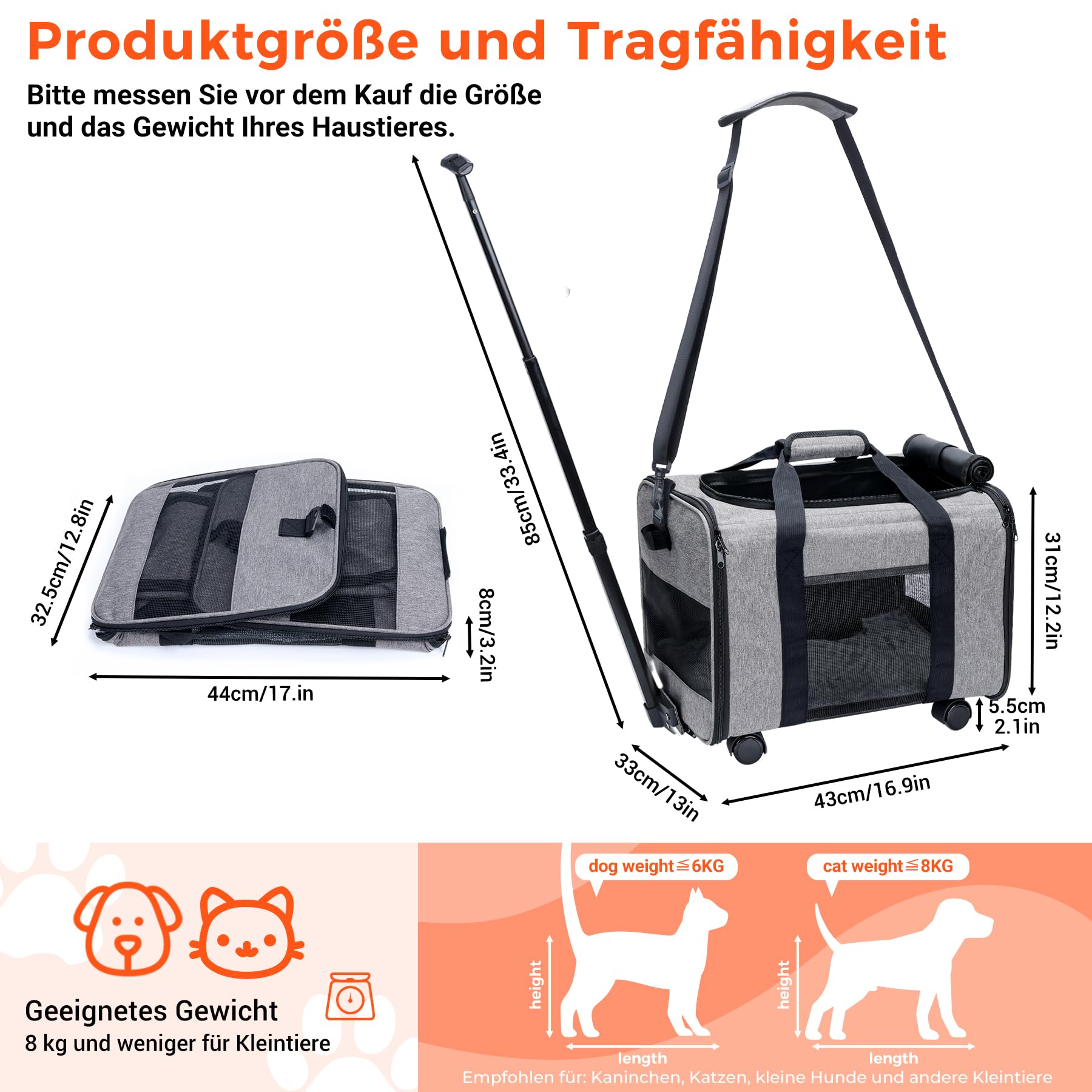 Borsa Trasporto Per Gatti E Cani - Pieghevole, Fondo Lavabile, 50x30x30 Cm, Fino A 8 Kg - Foto 11