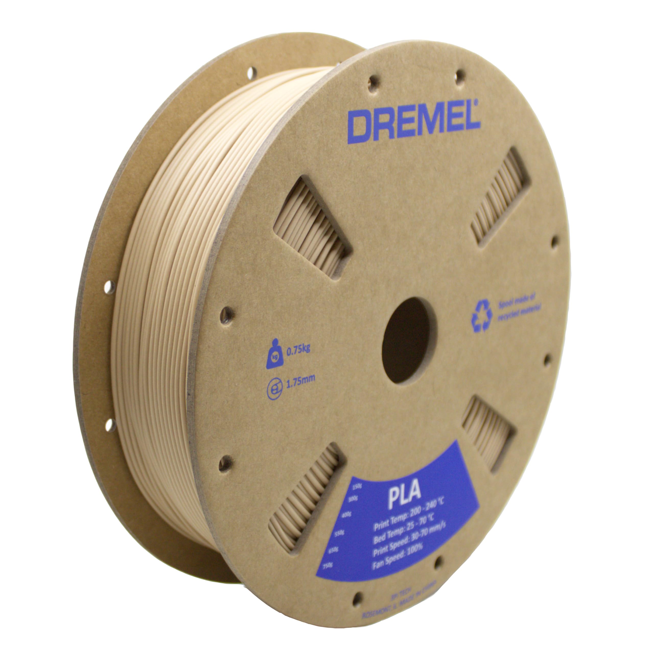 Dremel PLA-BEI-01 3D Printer Beige Filament - Matte Finish, 1.75 mm Dia., 0.75 kg Spool Weight, RFID Enabled, New Cardboard Spool