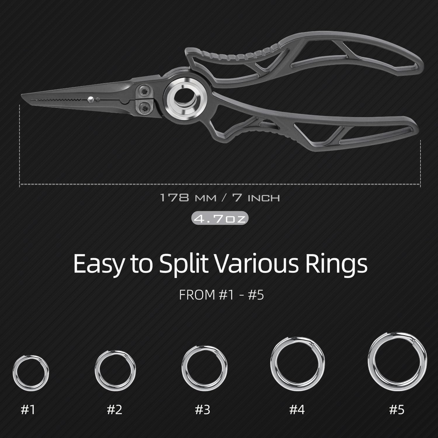 GOMEXUS 7 inch Pinze da pesca e placcatura in titanio, Saltwater Resistant Fishing Gear, Line Cutter, Hook Remover, Stainless Steel Split Ring Pliers with Carbbide Blade EXOSKELETON 7"