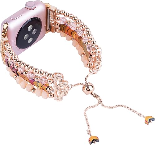 Miniatura 8 de Correa de reloj con cuentas de moda de repuesto para Apple Watch iWatch SE Series 7654321 elástica con cuentas de acero inoxidable para mujer