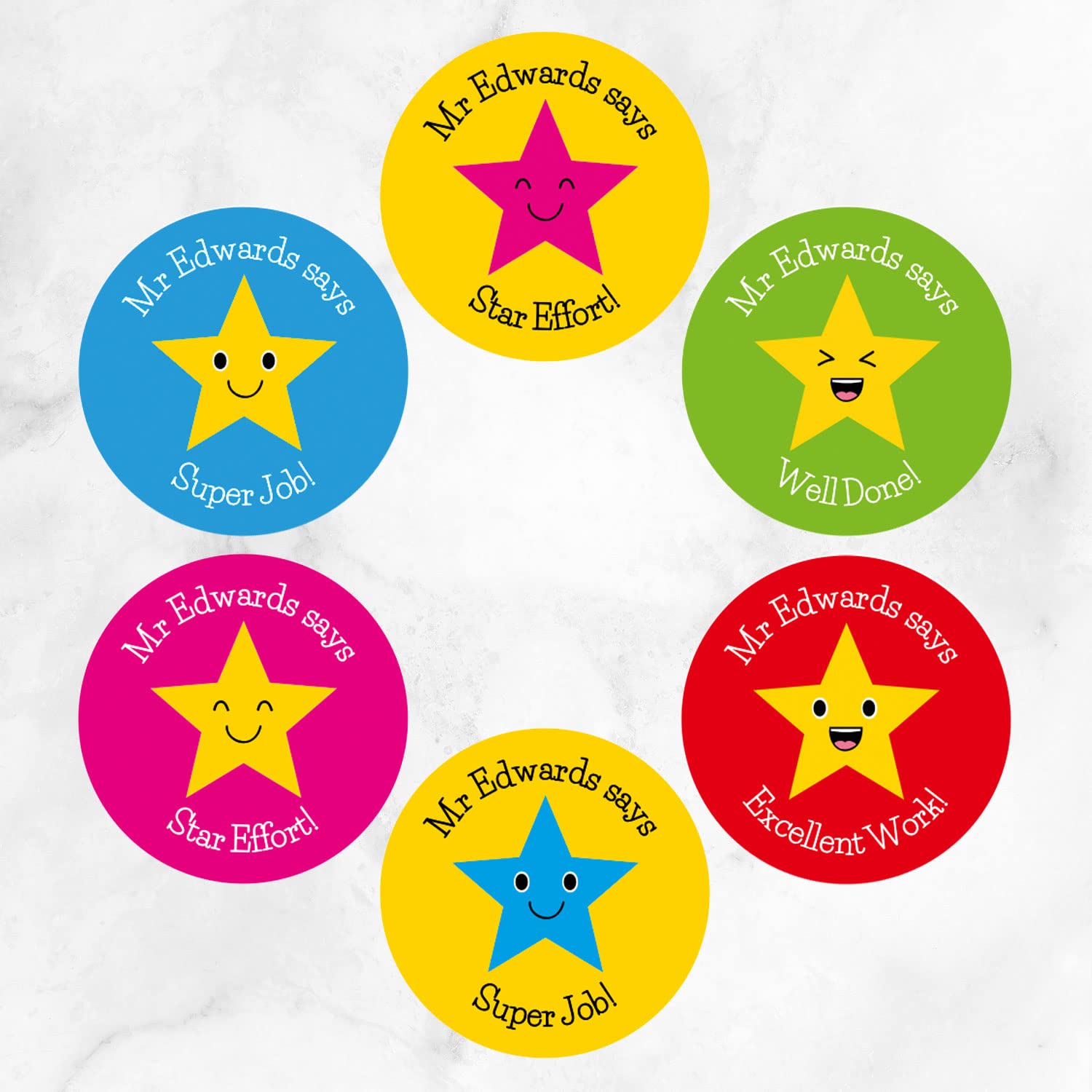 Personalised Teacher Stickers - Superstars - Pack of 96. Self-Adhesive, Classroom, School, Headteacher, Pupils, Good Behaviour, Rewards, Motivational.