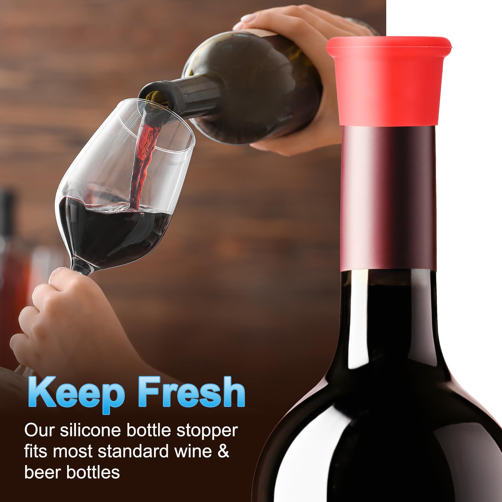 PATIKIL Silicone Wine Stoppers, Reusable Bottle Cover Wine Corks Bottle Caps Wine Saver Seal Keep Fresh for Beer Beverage Drink 6-Color - Image 4