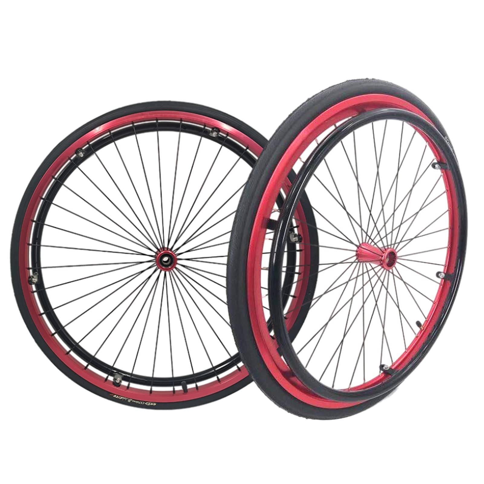 NGD Paquete de 2 Rueda Trasera para Sillas de Ruedas Manual,Rueda de Goma Antideslizante con Cojinete de 12 mm y Borde de Aluminio,24 Pulgadas Ruedas de Repuesto