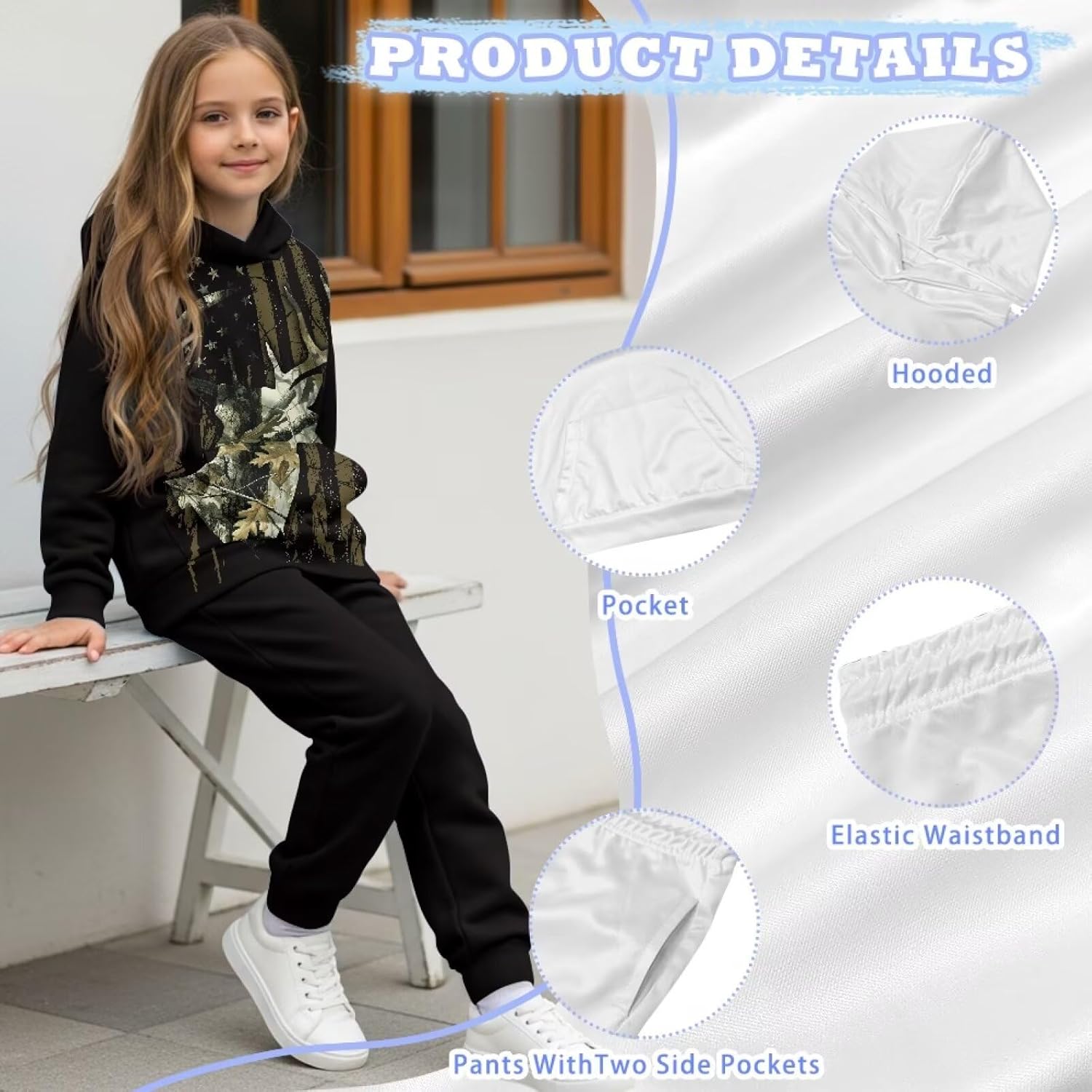 Pensura Girls Boys 2 Pack Sweatsuit Pullover Hoodies and Athletic Cargo Jogger Sweatpants Set