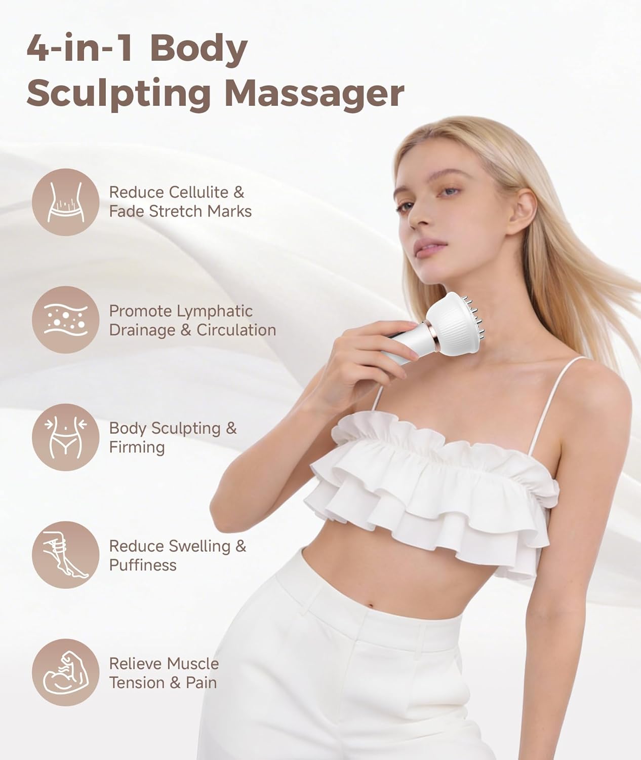 ELISHINE Lymphatic Drainage Massager, Anti Cellulite Massage Tool, Body Sculpting Machine with Red Light Therapy, Heating, Vibration for Stretch Marks & Cellulite, Gift for Women & Men, White - Image 2