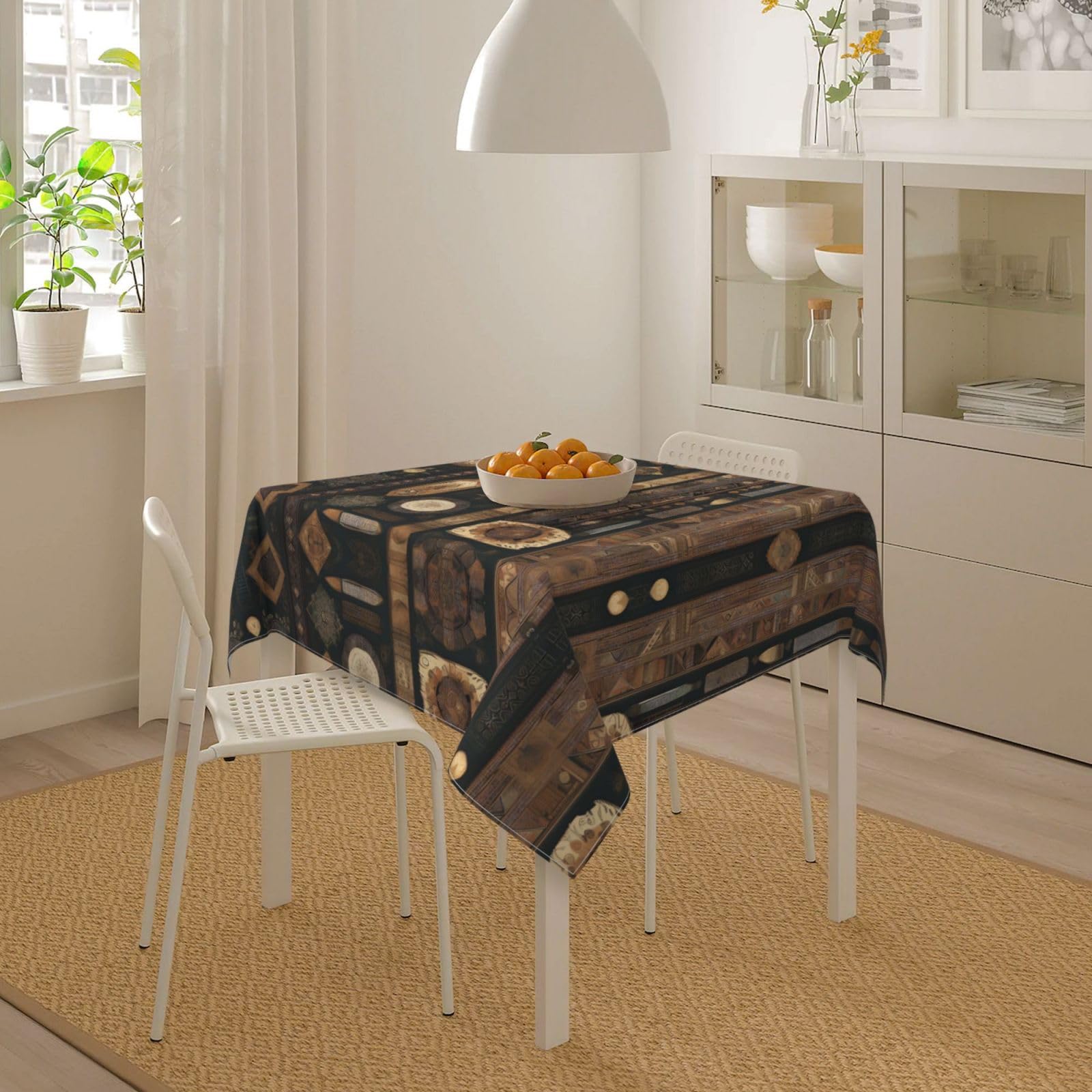 Fitable Tovaglia Quadrata In Lino Testurizzato 137x137 Cm - Colore Moka, Lavabile, Per Tavolo 1,2m