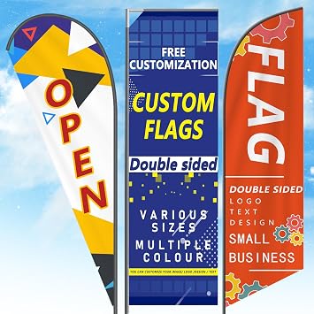 Custom Feather Flags for Business with Logo Only Flag, Customized Advertising Flag Banner Outside Personalized Double Sided Open Flag Sign Advertisement 50 * 200cm, Featherflags-50*200cm