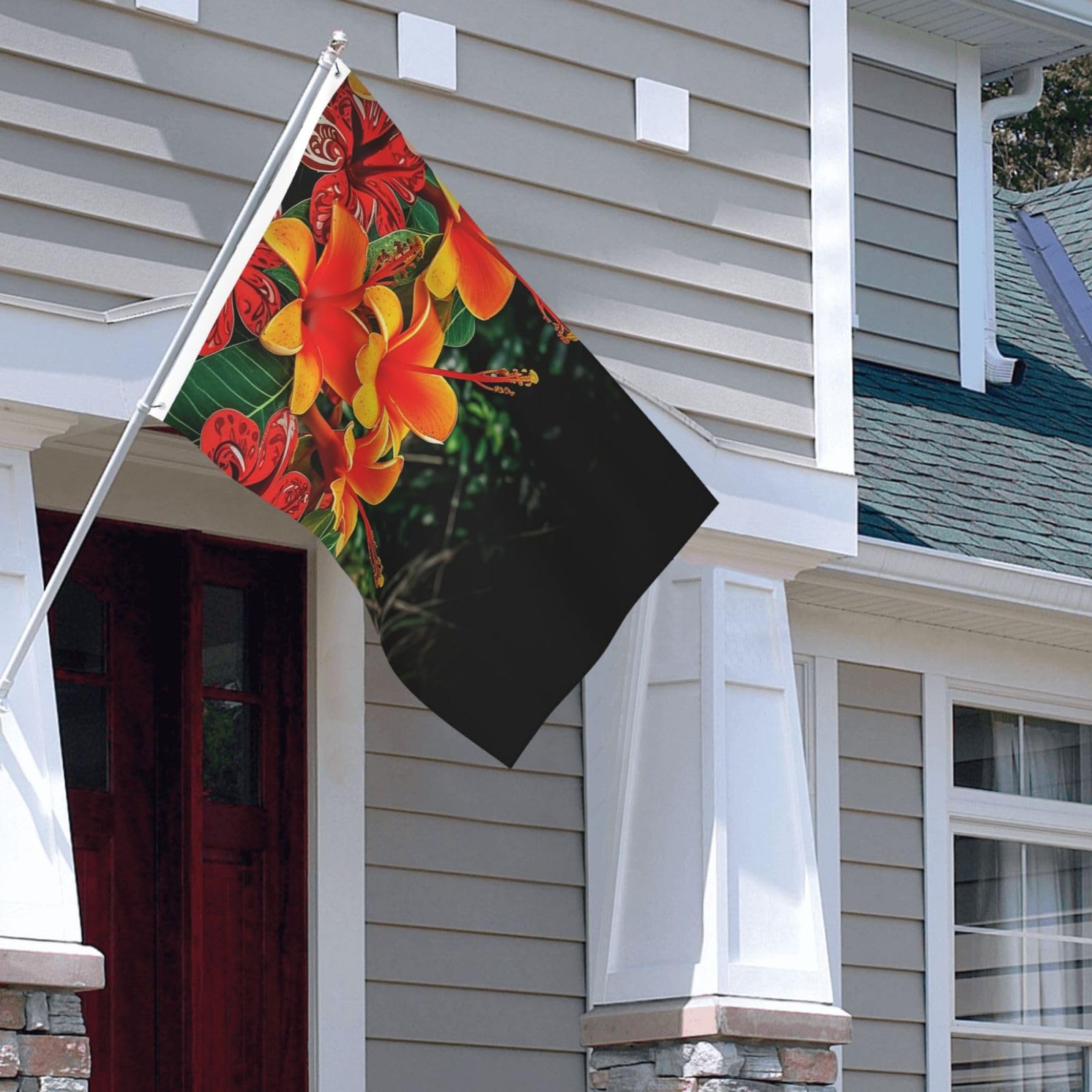 Drapeau extérieur robuste anti-vent 1,2 x 1,8 m motif fleurs hawaïennes double face durable - 8