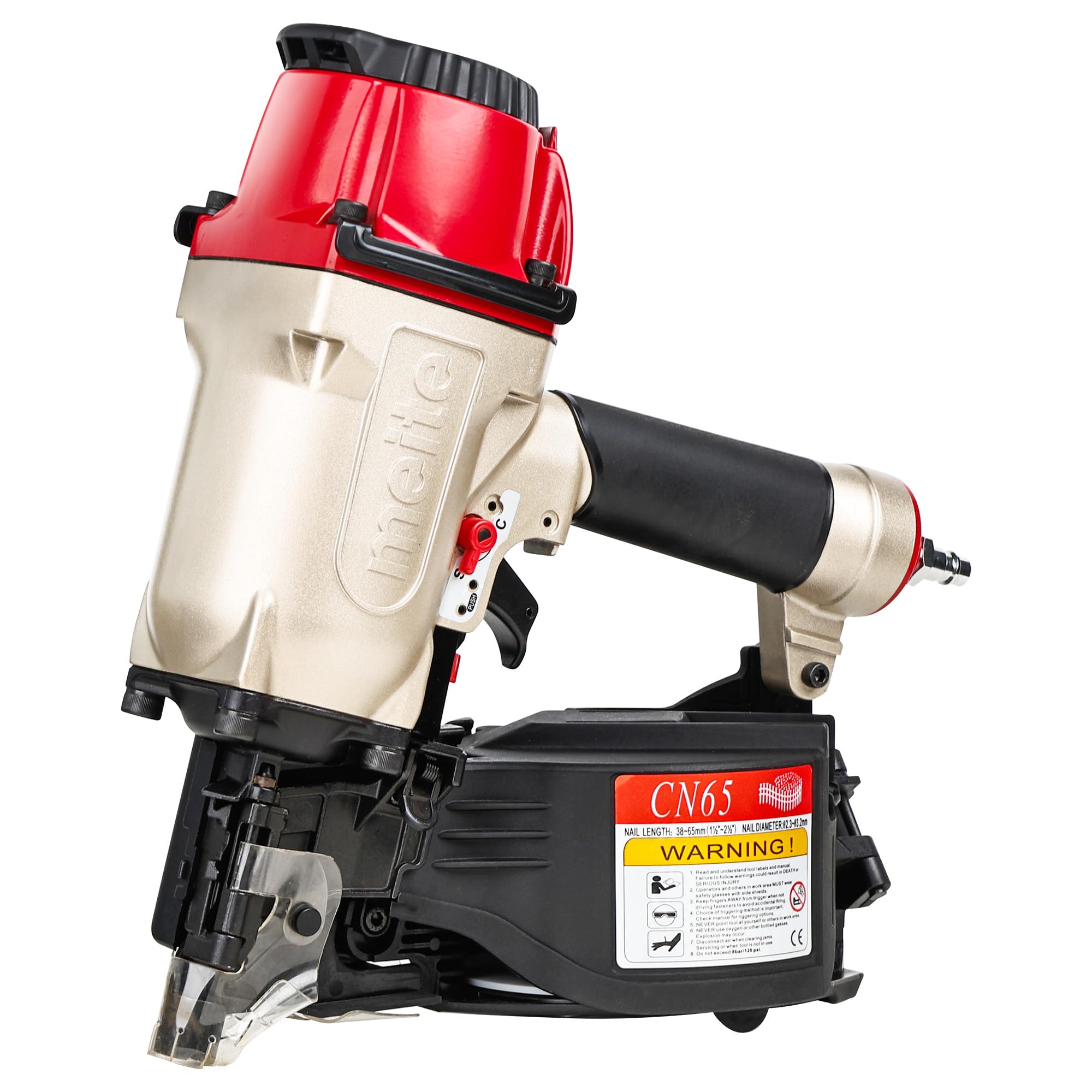 meite CN65 - Chiodatrice pneumatica professionale per rivestimenti, pallet, telai e custodie in legno, chiodatrice a spirale con punta piatta, 38-65 mm