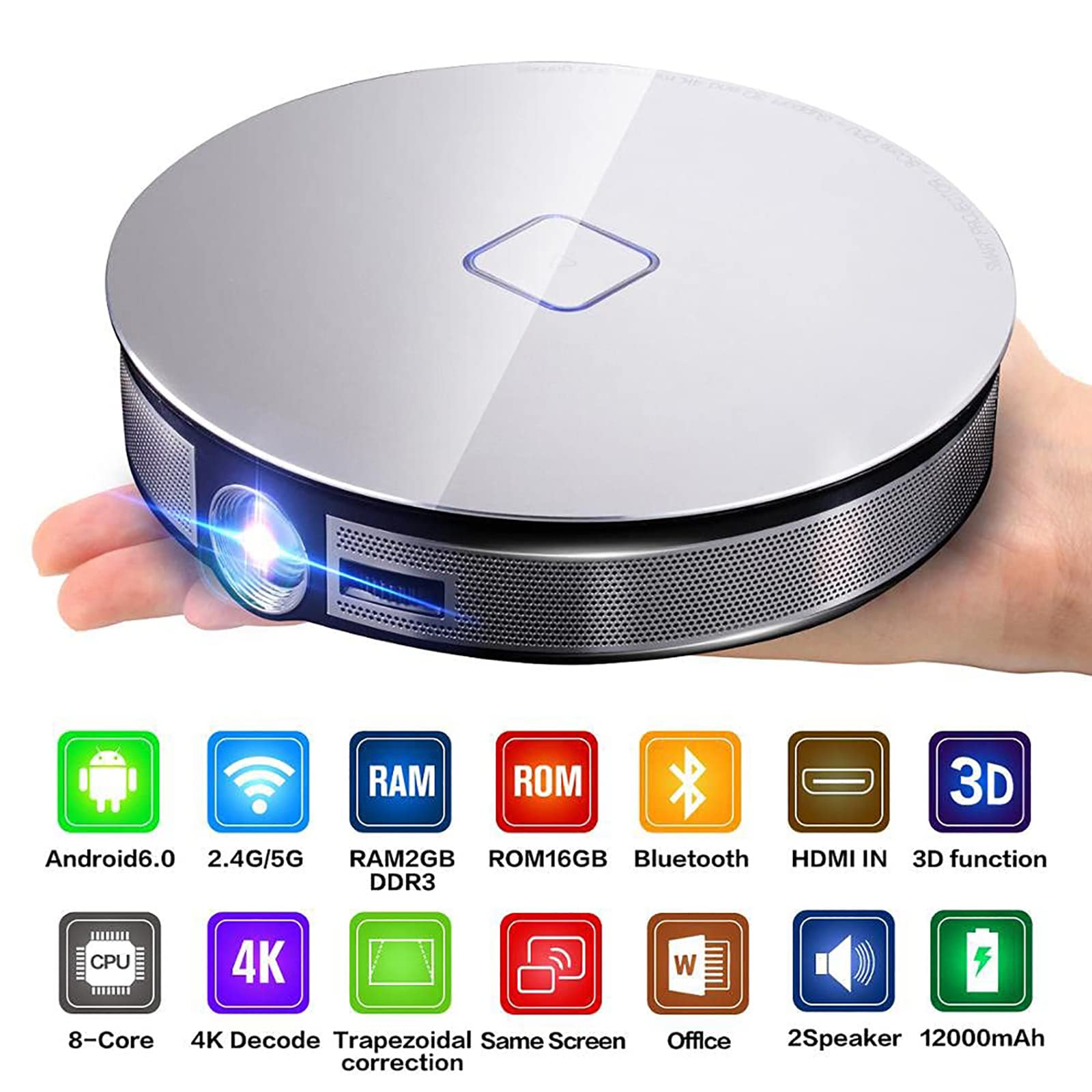 TsoLay Mini Proiettore DLP Portatile, Proiettore Bluetooth WiFi con Telecomando, Full HD Nativo 1080P, Due Altoparlanti da 3 W, Supporta 4K E Zoom, per Riprodurre Video, Serie TV, Streaming Sportivo