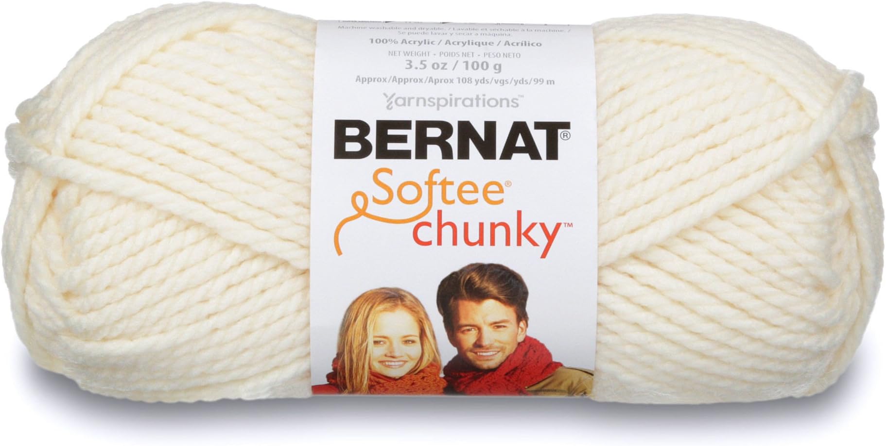 Softee Chunky Yarn, 3.5 Oz, Gauge 6 Super Bulky, Natural