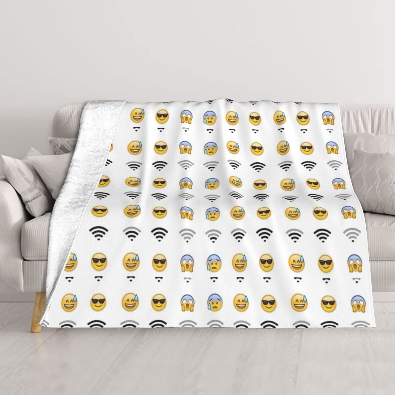 Couverture de canapé émoticones et WiFi double couche douce pour lit