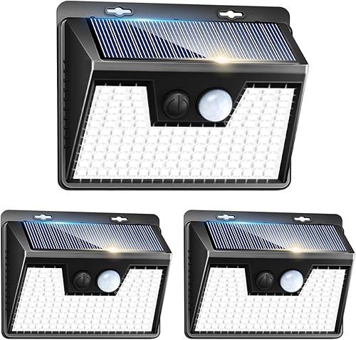 Miniatura 39 de Peasur Luces solares con sensor de movimiento para exteriores, paquete de 2 140 luces LED para valla, impermeable, marco blanco, iluminación de