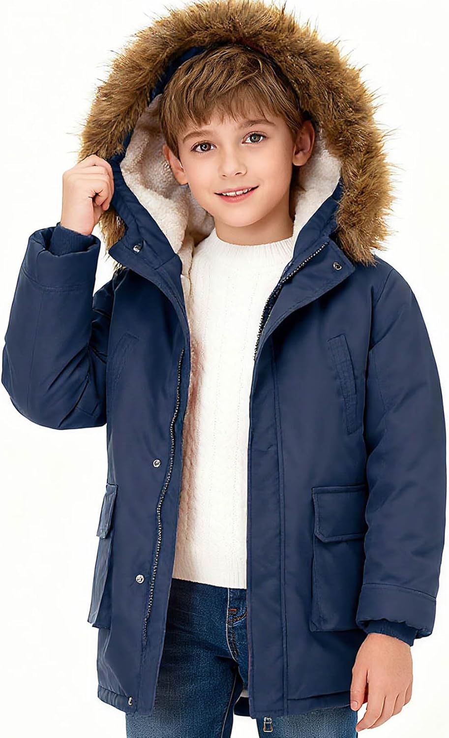 Lovekider 5-16T Boys Winter Coat Warm Puffer Kids Coats Thicken Parka Jacket with Removable Faux Fur Hood - Image 5